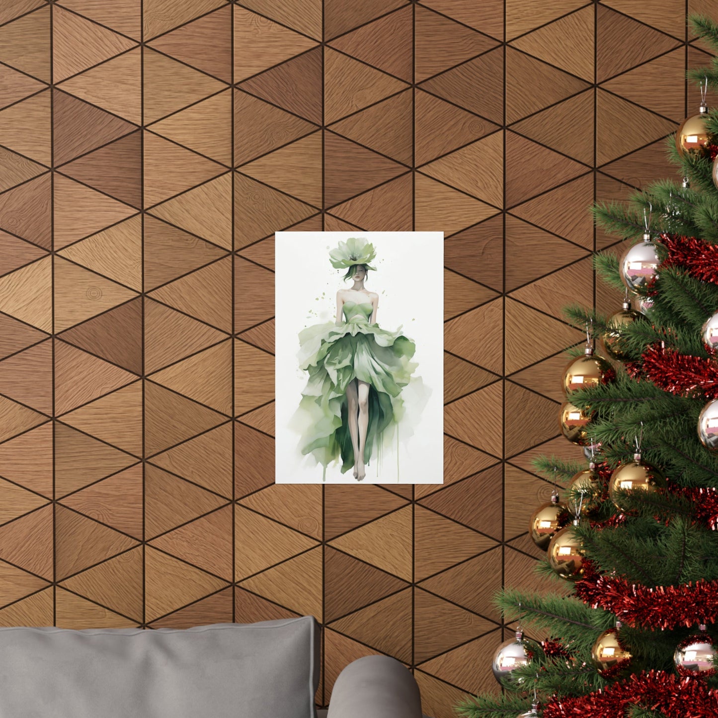 A christmas tree with a picture of a woman