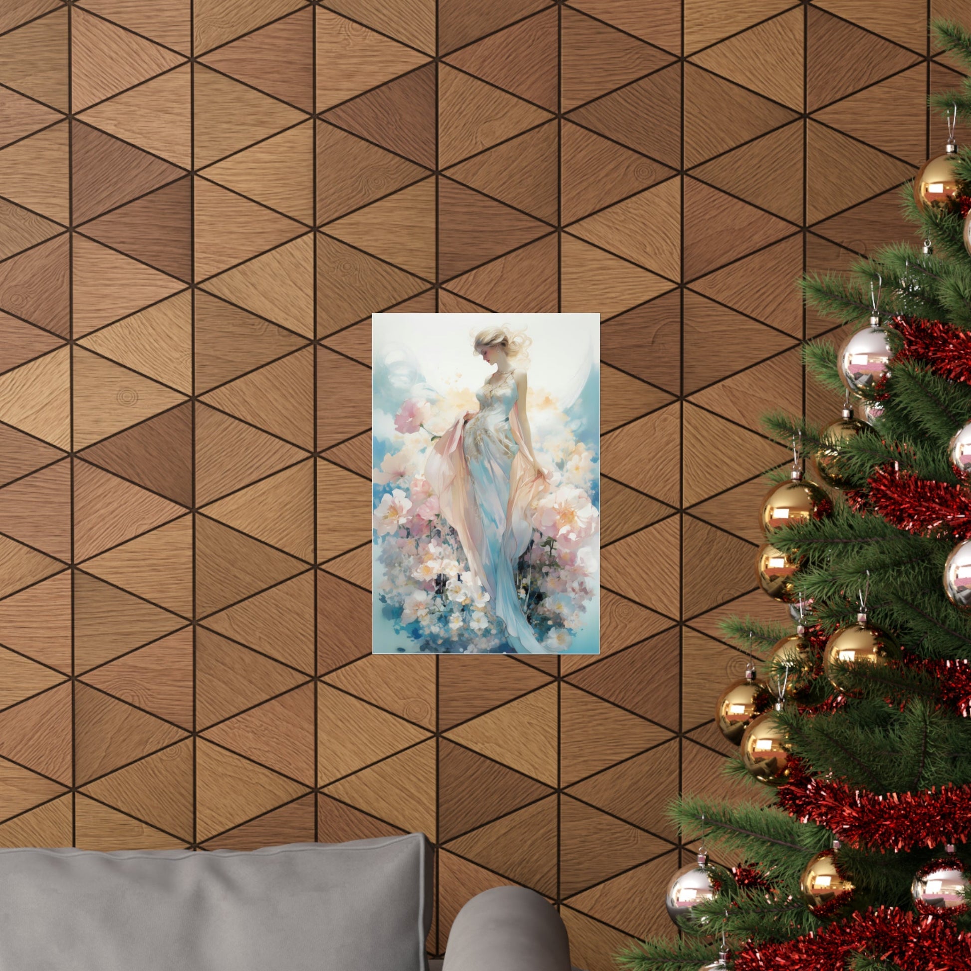 A christmas tree with a picture of a woman