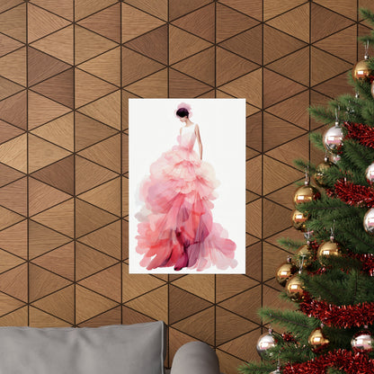 A christmas tree with a pink dress hanging on it