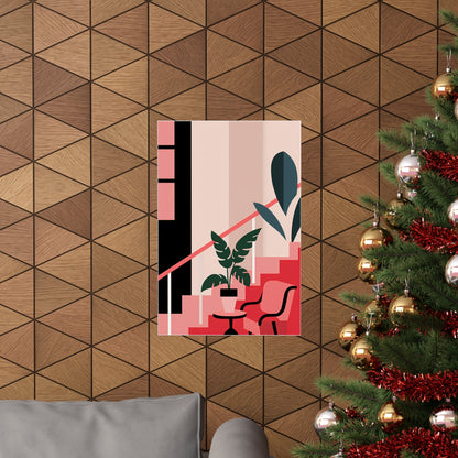 A christmas tree with a pink and red abstract pattern