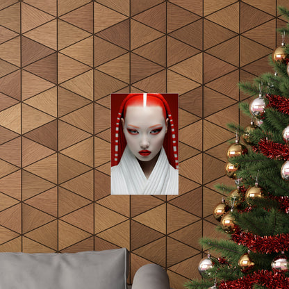 A christmas tree with a red head and white face