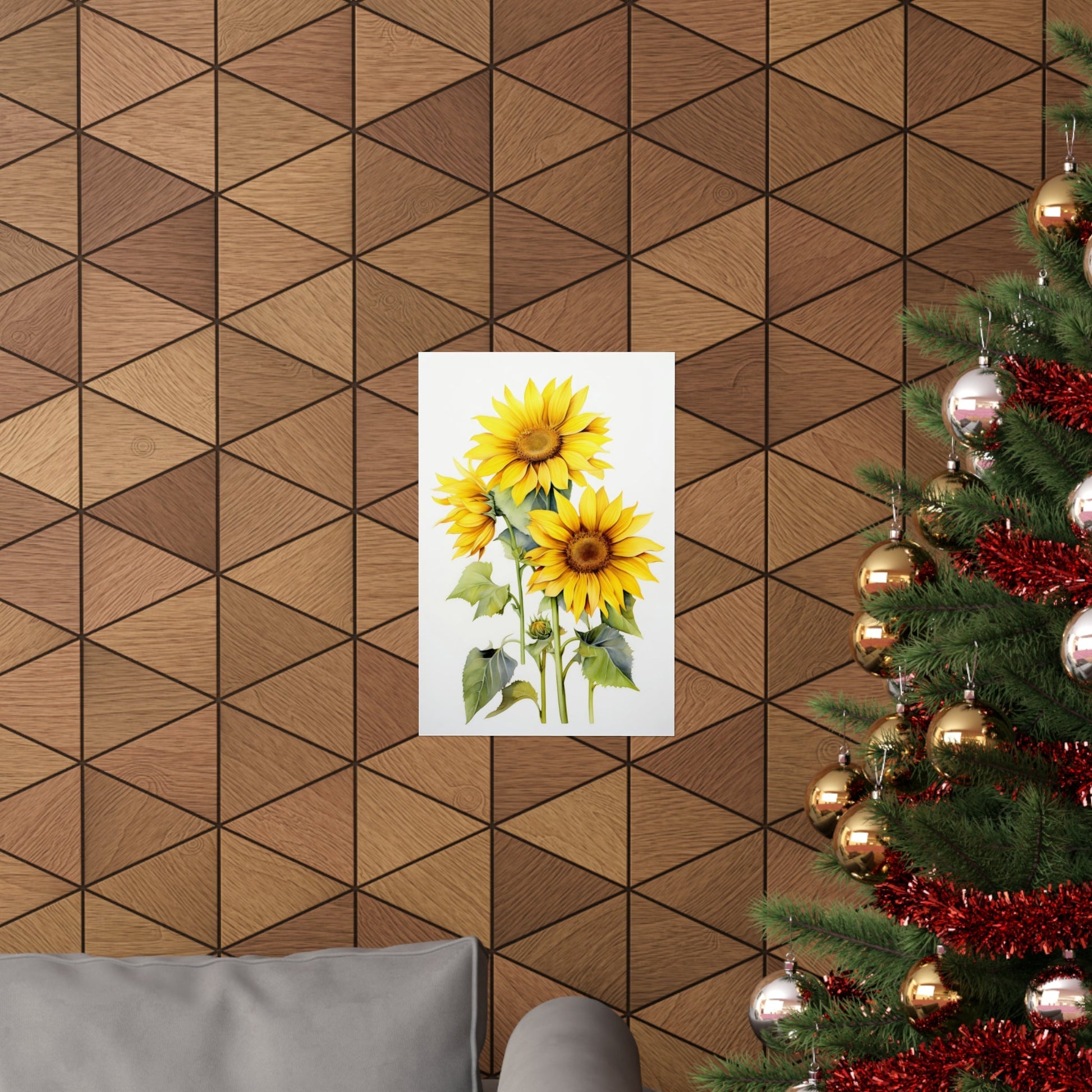 A christmas tree with a sunflower on it