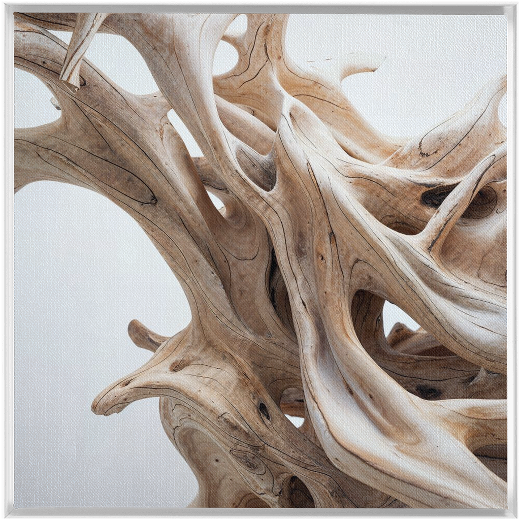 A piece of Driftwood dance - XXL Framed Traditional Stretched Canvas in a white frame.