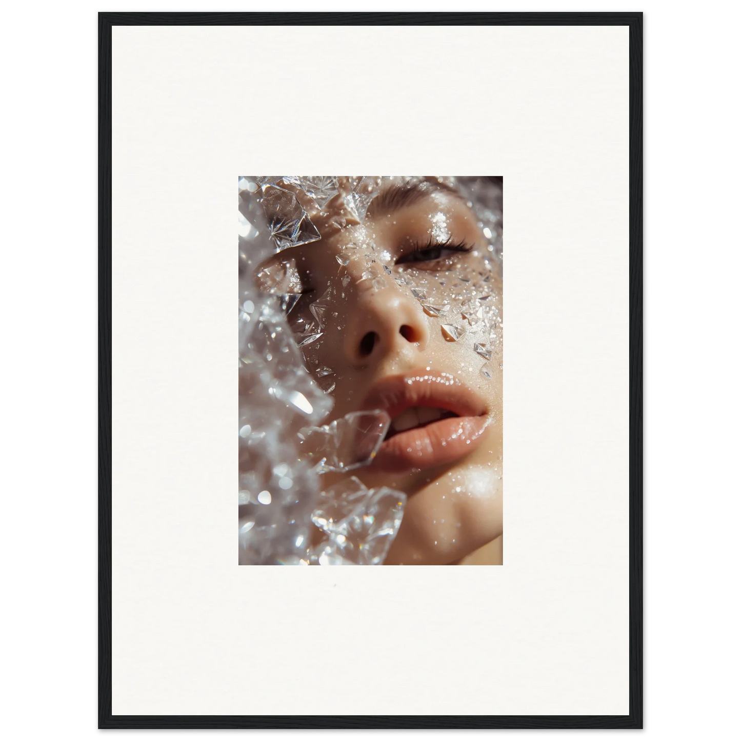 Close-up of a face with water droplets, perfect for Whispering Dreamer room decor