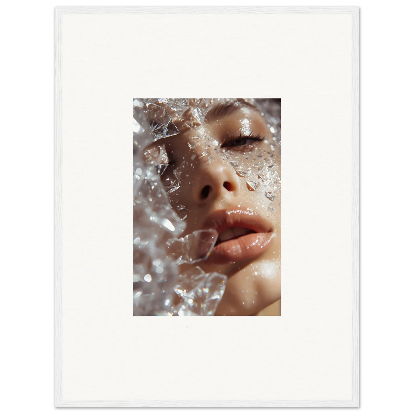 Close-up of a person’s face with water droplets, part of Crystal Whispering Dreamer wall art