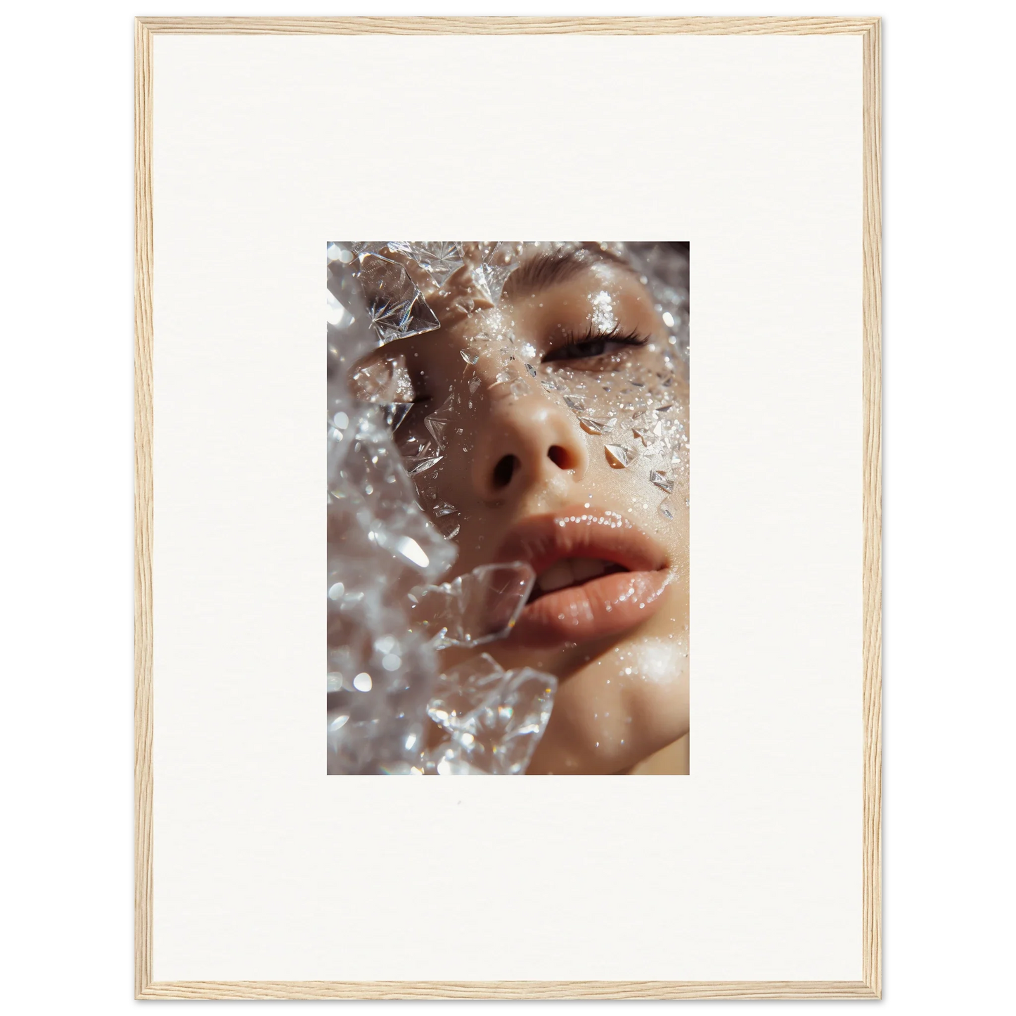 Close-up of a face with water droplets, perfect for Whispering Dreamer room decor