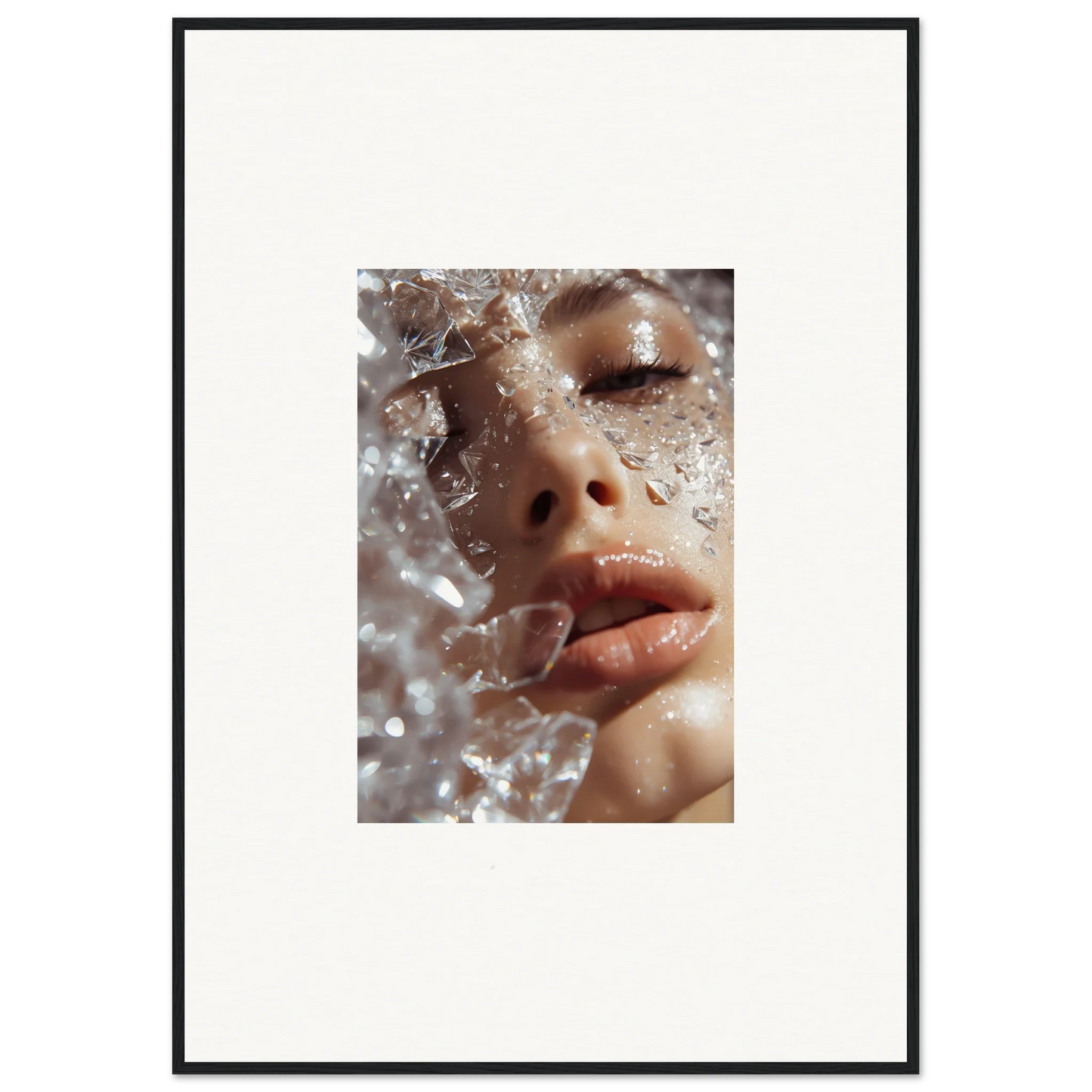 Close-up of a face with water droplets, part of Crystal Whispering Dreamer wall art