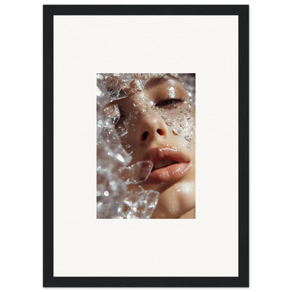 Close-up of a person’s face with water droplets, ideal for Whispering Dreamer wall art