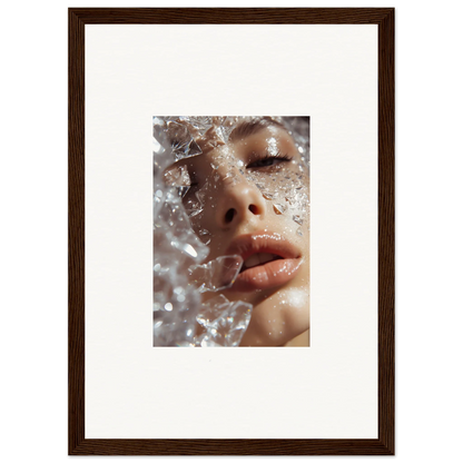 Close-up of a face with water droplets, perfect for Whispering Dreamer room decor