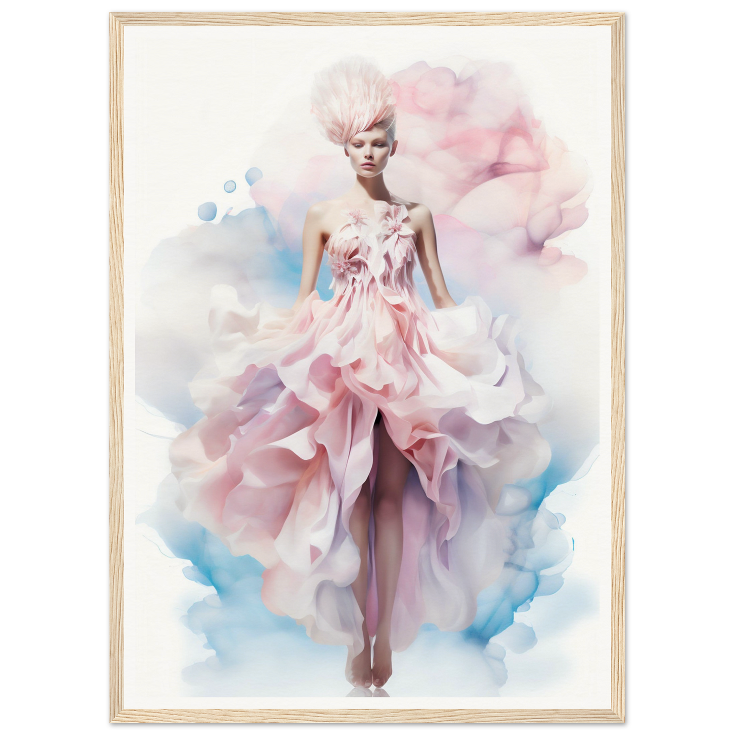 Ethereal figure in a flowing pink gown with floral accents.