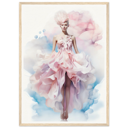 Ethereal figure in a flowing pink gown with floral accents.