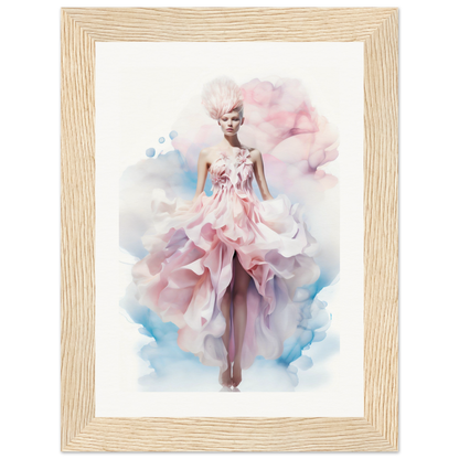 Framed watercolor-style painting of a graceful figure in a flowing pink gown.