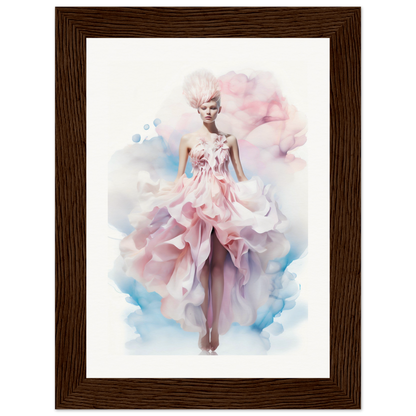 Ethereal figure in a flowing pink dress with a floral bodice.