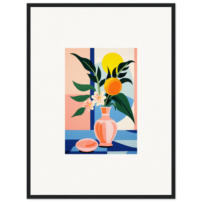 Colorful abstract still life painting of flowers and fruit for vibrant room decor