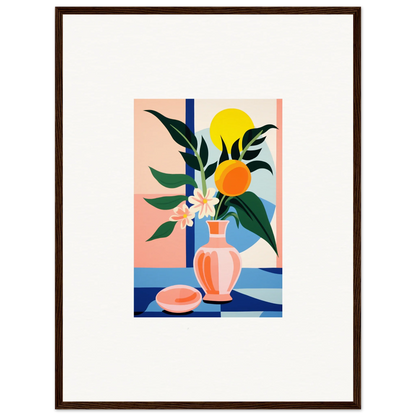 Colorful abstract still life painting of flowers and fruit for room decor framed wall art