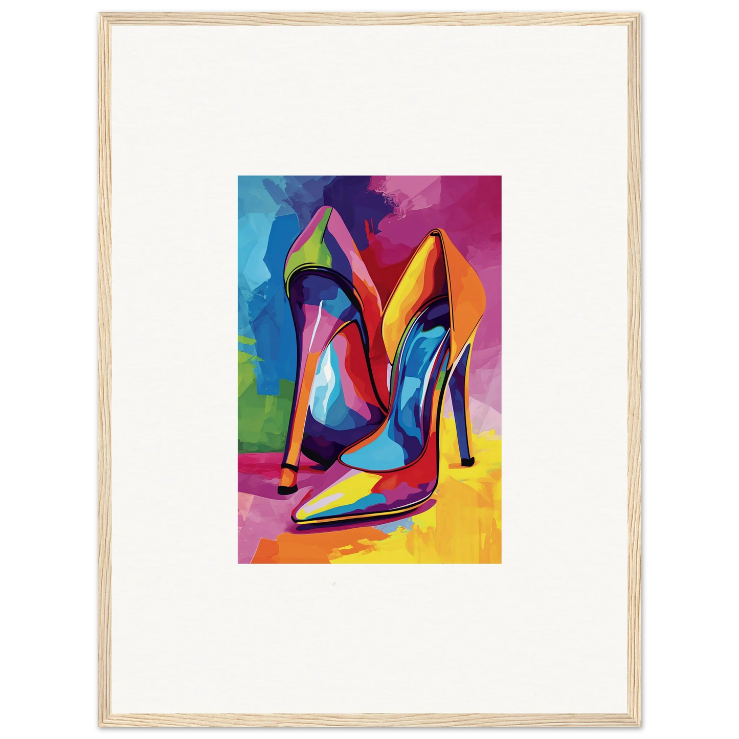 Colorful abstract painting of high-heeled shoes for vibrant room decor canvas prints