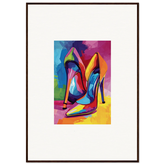 Colorful abstract painting of high-heeled shoes for stylish room decor or canvas prints