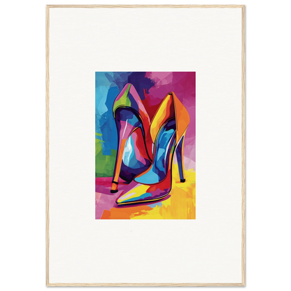 Colorful abstract painting of high-heeled shoes, perfect for room decor or canvas prints