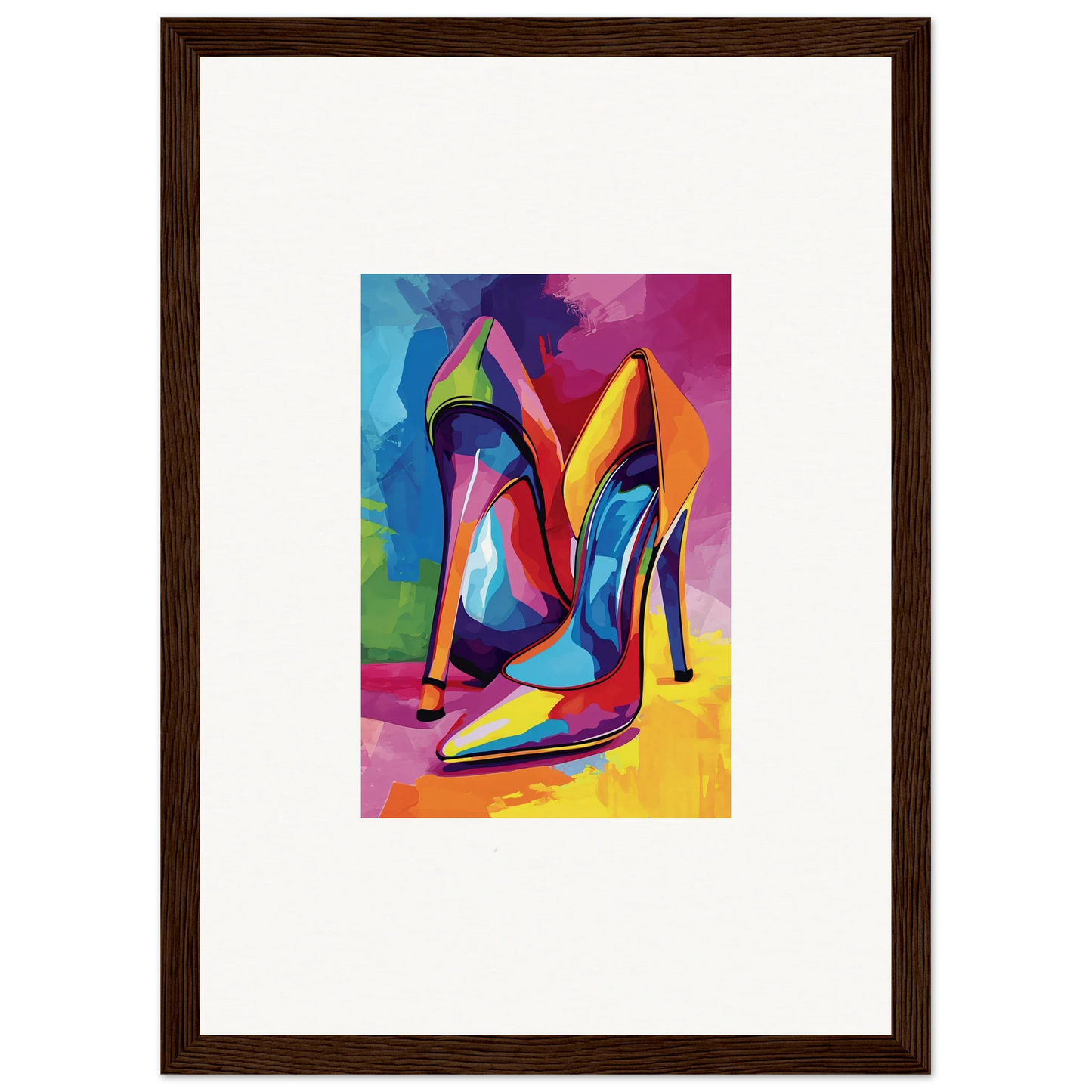 Colorful abstract painting of high-heeled stiletto shoes for room decor or canvas prints