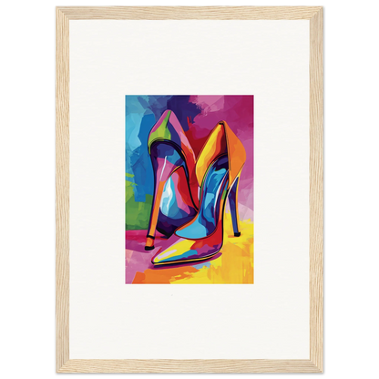 Colorful abstract painting of high-heeled shoes for vibrant room decor canvas prints