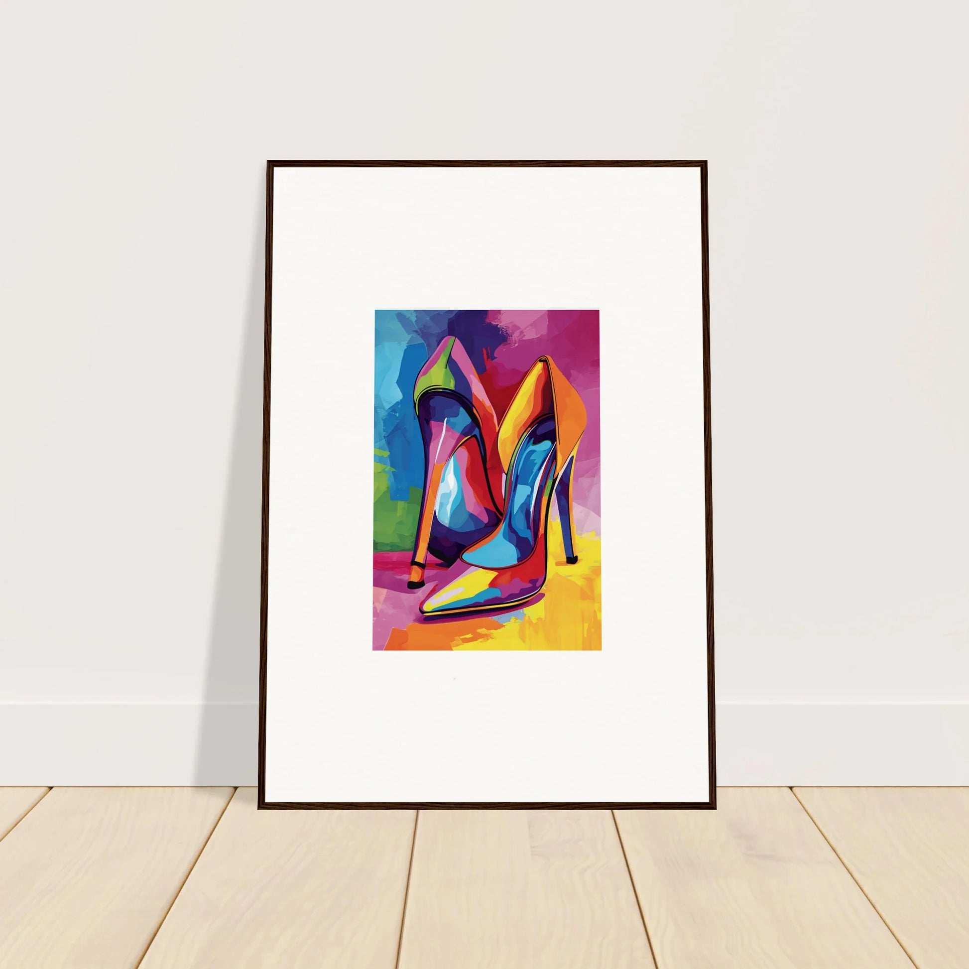 Colorful abstract painting of high-heeled shoes for vibrant room decor canvas prints