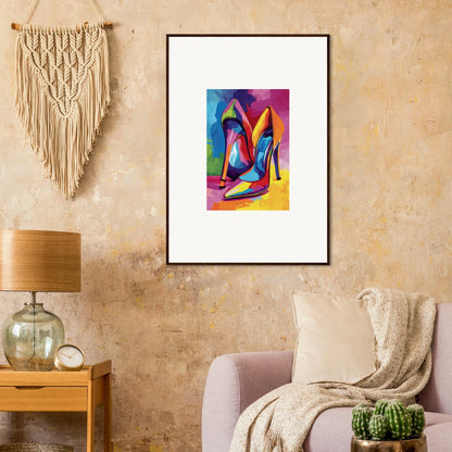 Colorful abstract high-heeled shoes painting in black frame for room decor