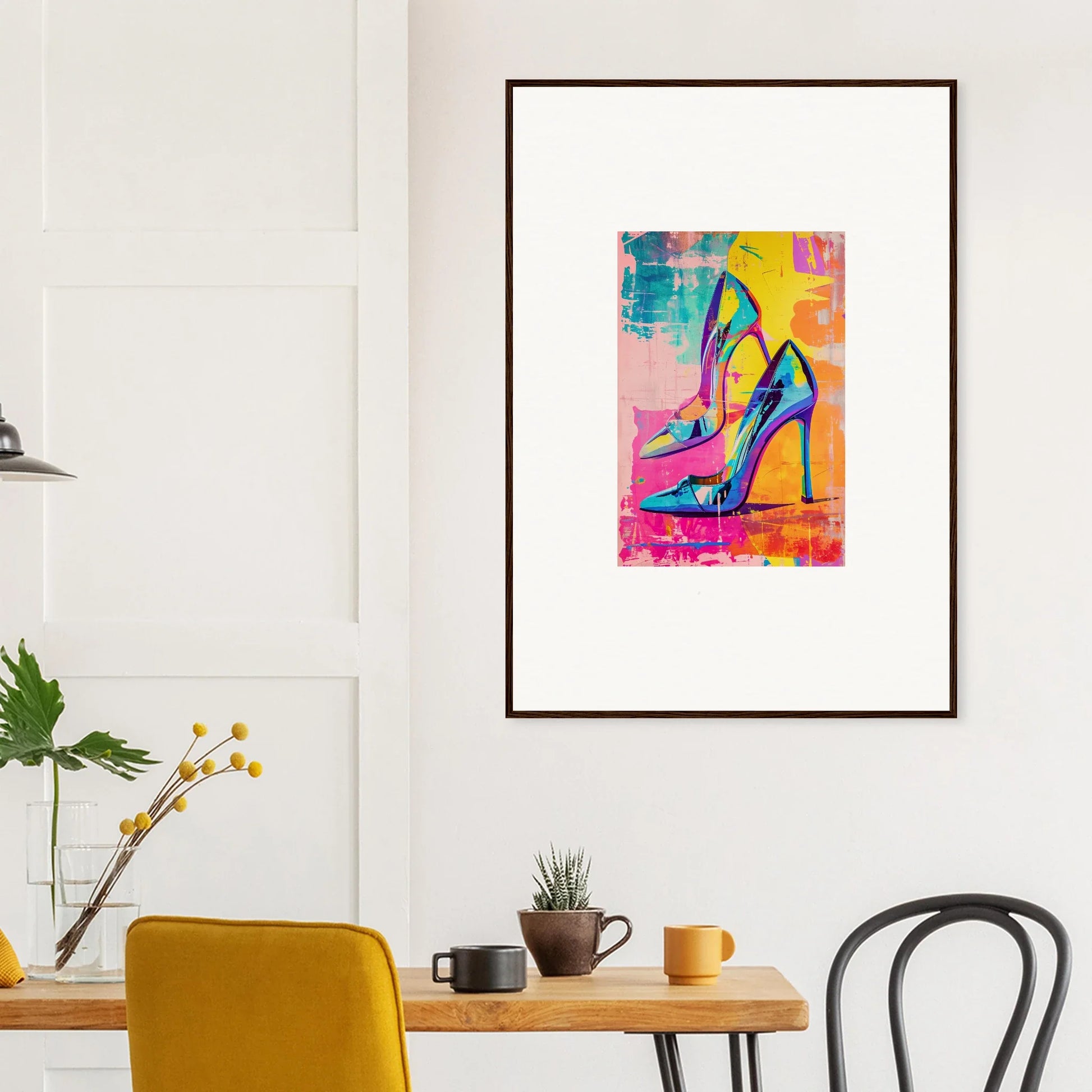 Colorful abstract painting of a high-heeled shoe for Heels Reverie wall art decor