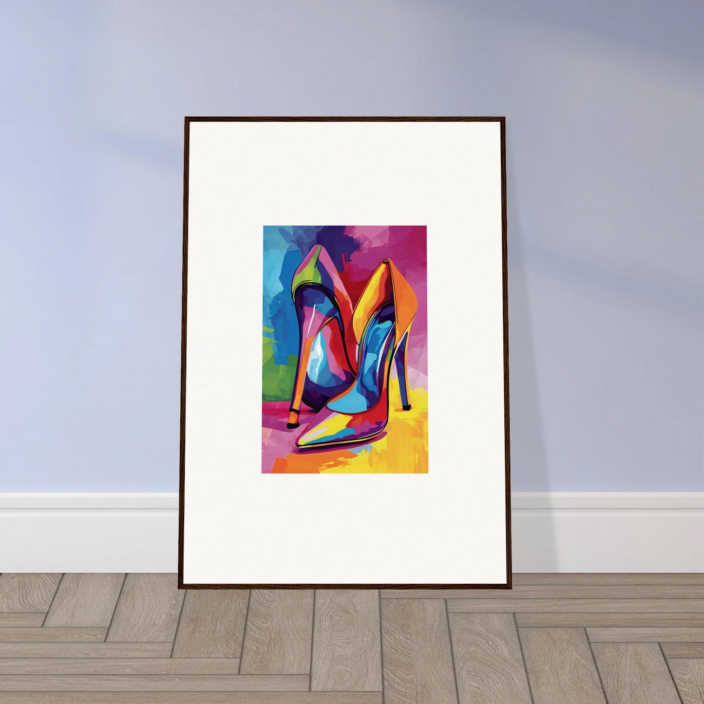 Colorful abstract high-heeled shoes canvas print for stylish room decor and framed wall art