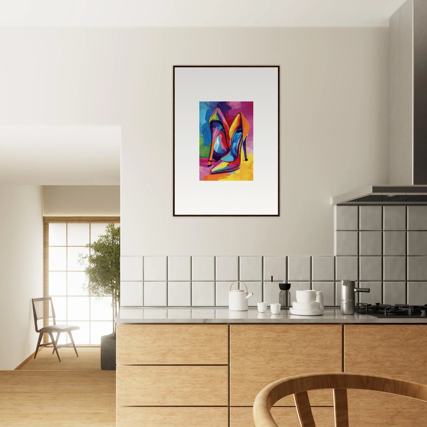 Colorful abstract high-heeled shoe framed wall art for stylish room decor canvas prints