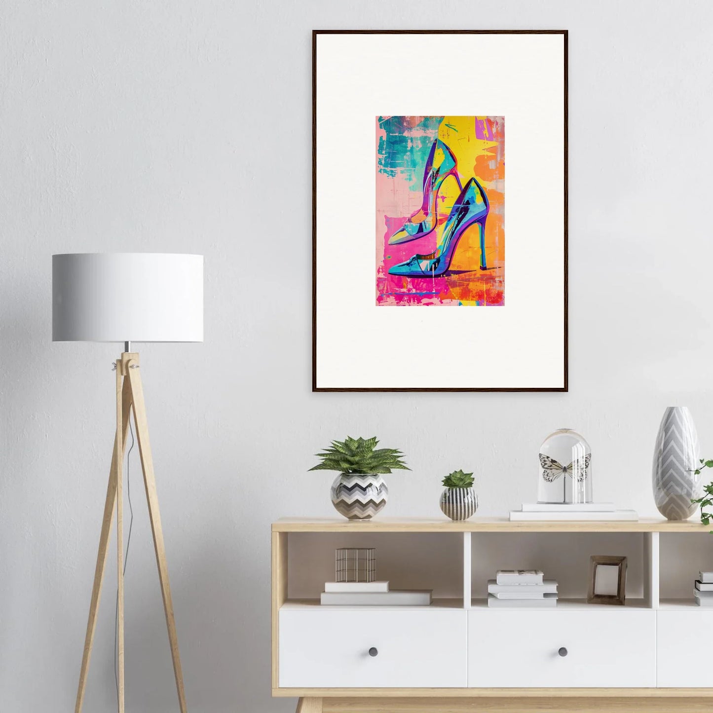 Colorful abstract painting of heels reverie framed as stylish wall art for room decor