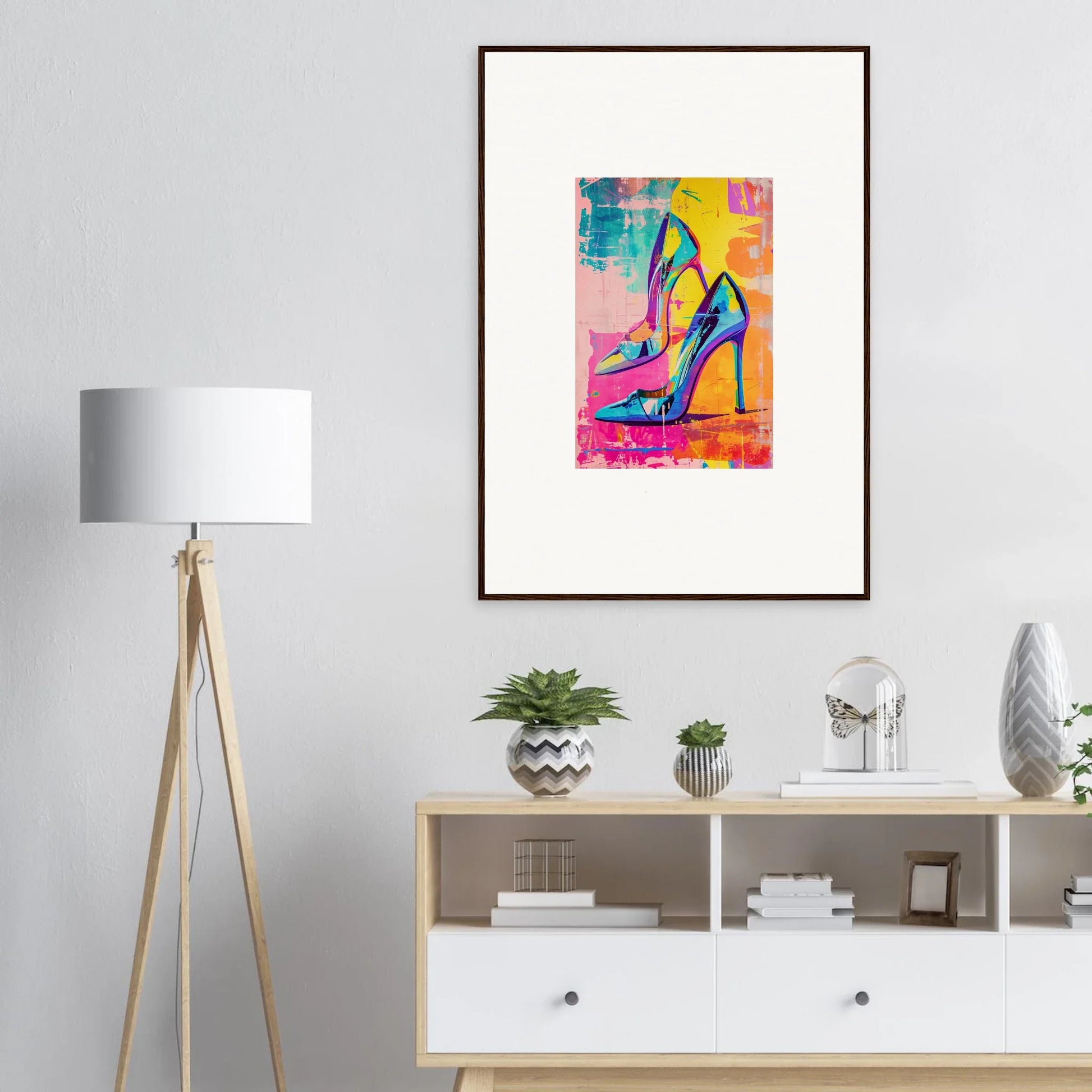 Colorful abstract painting of heels reverie framed as stylish wall art for room decor