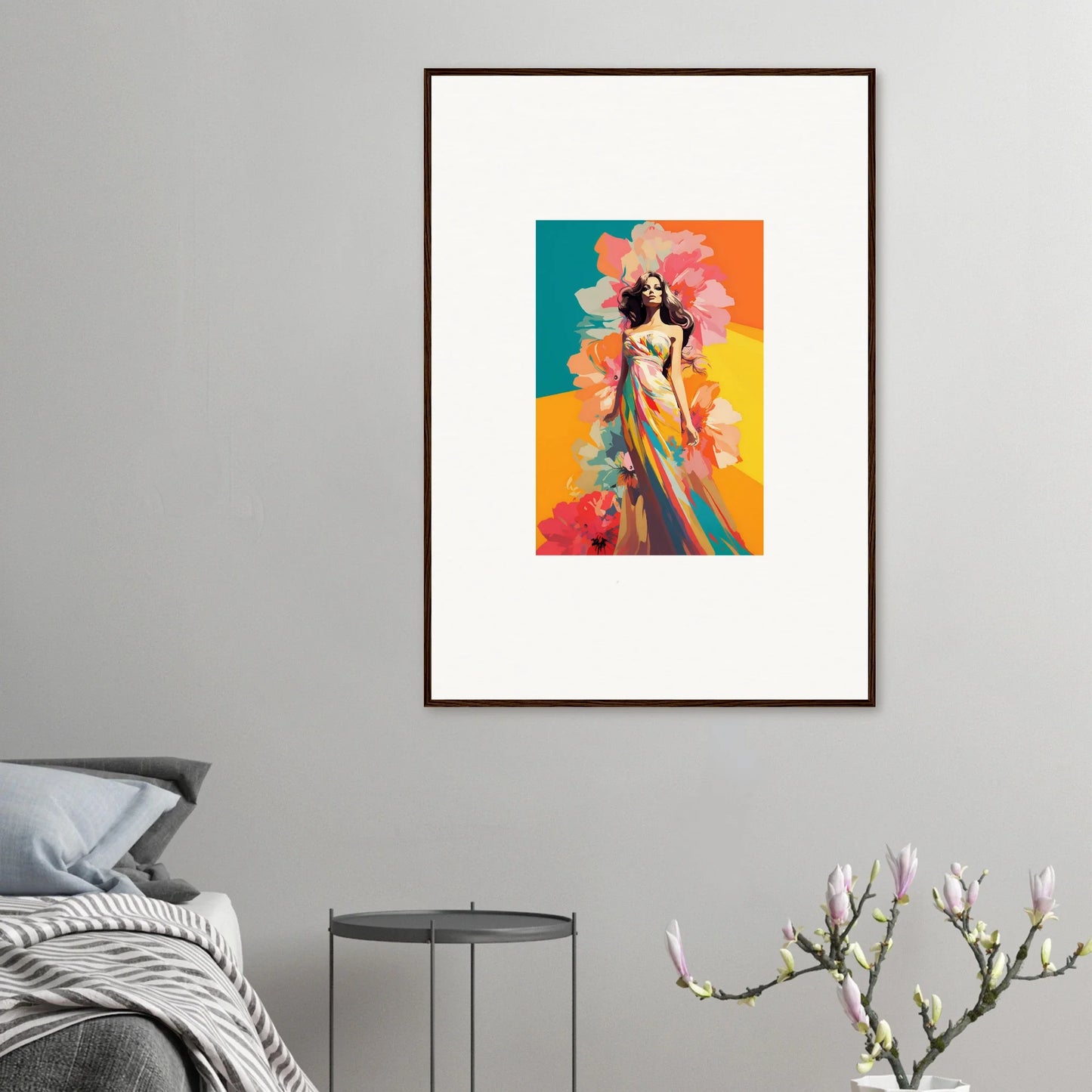 Colorful abstract painting of a female figure, ideal for room decor and canvas prints