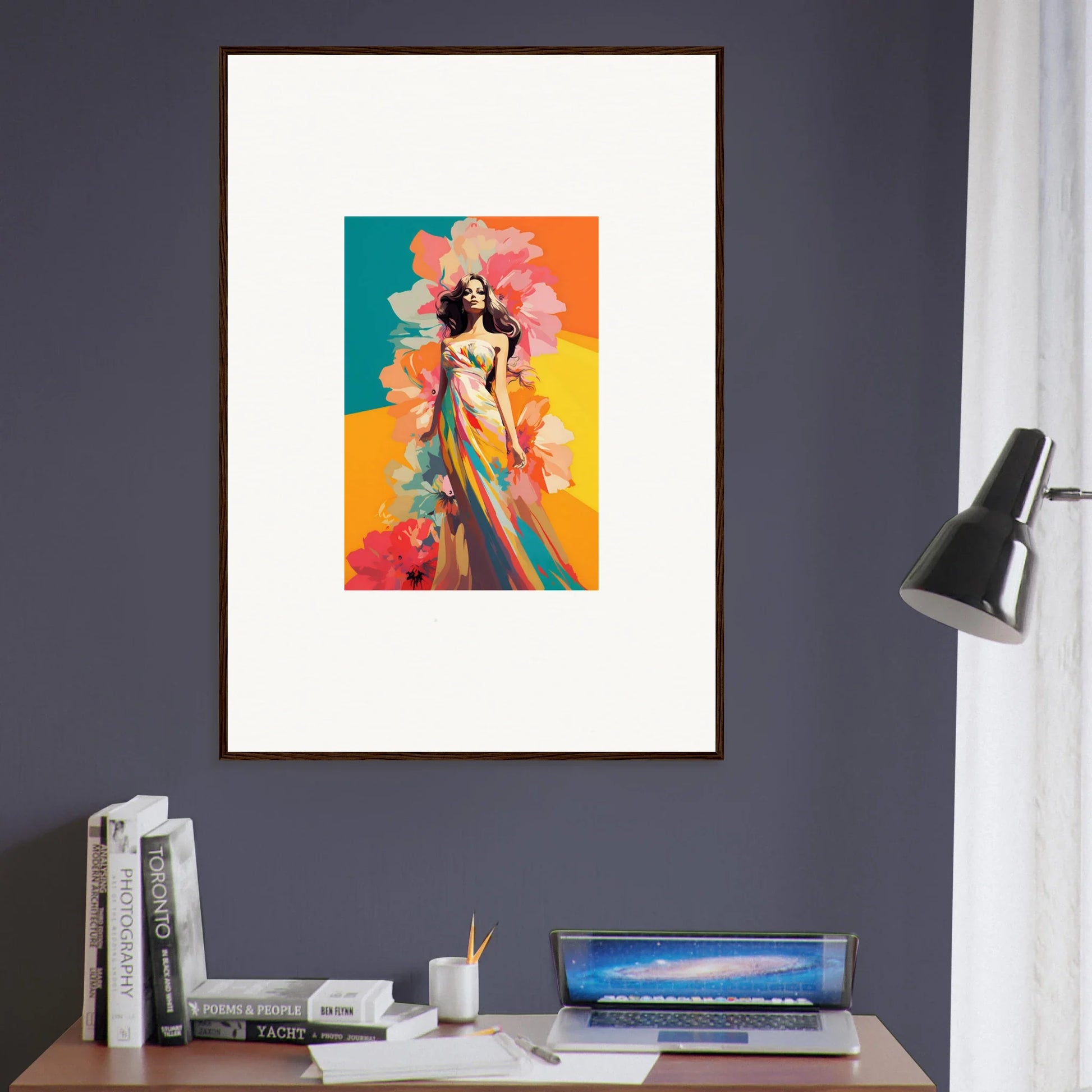 Colorful abstract painting of a female figure for vibrant room decor and canvas prints