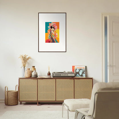 Colorful abstract portrait painting framed wall art for stylish room decor