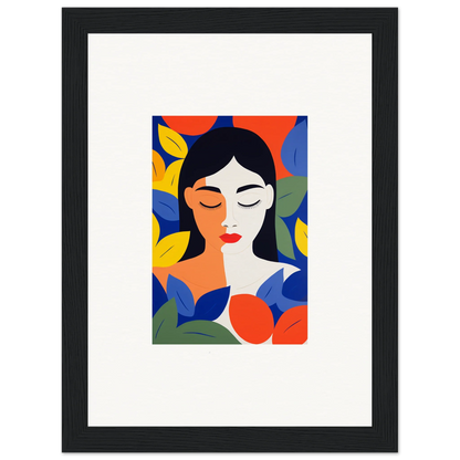 Colorful abstract portrait of a woman in stylized leaves, perfect for room decor