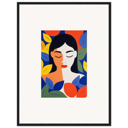 Colorful abstract portrait of a woman in framed wall art for stylish room decor