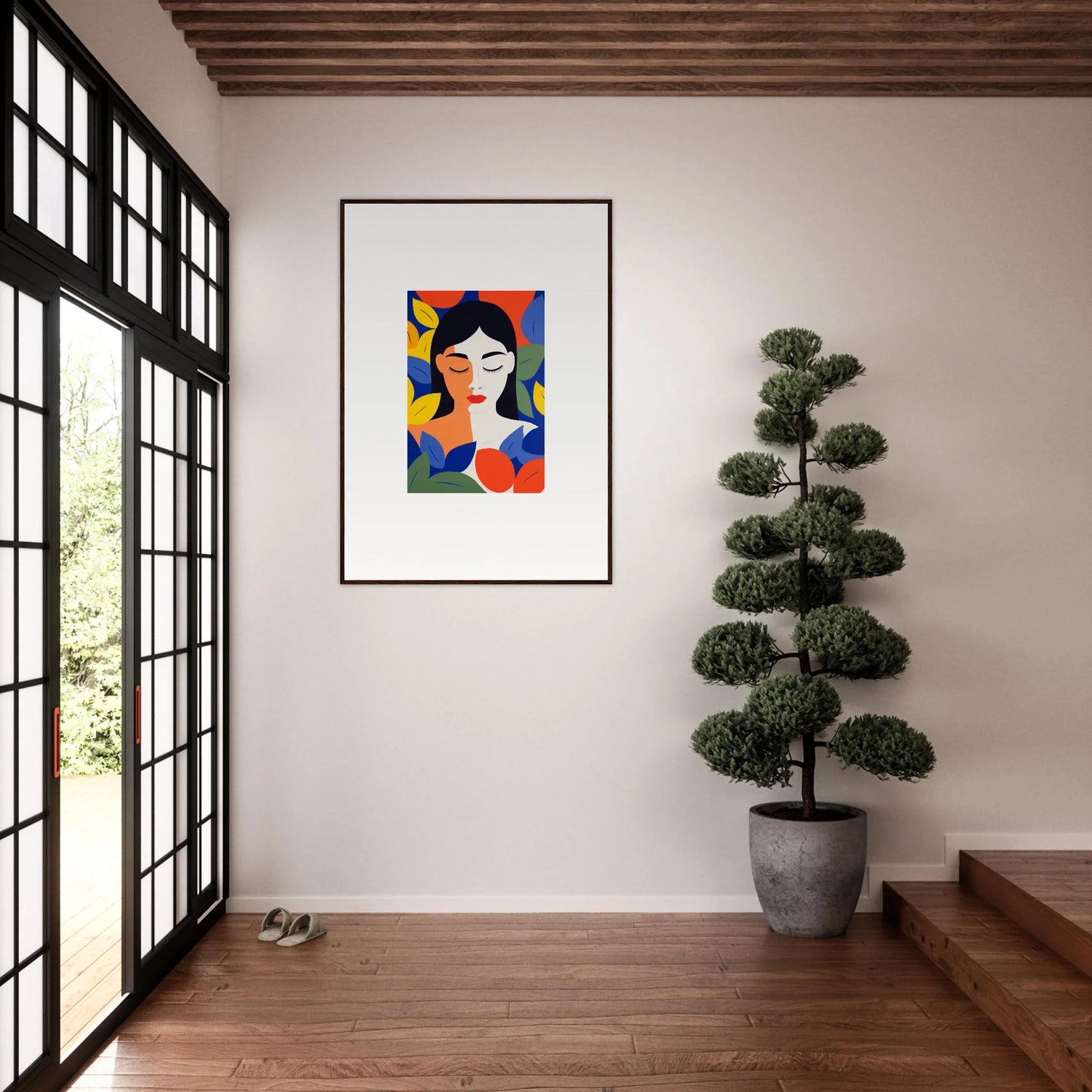 Colorful abstract portrait of a woman in Harmony’s Dreamscape framed wall art