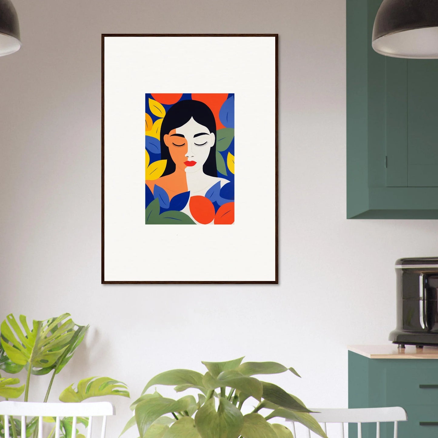 Colorful abstract portrait of a woman, perfect for framed wall art and room decor