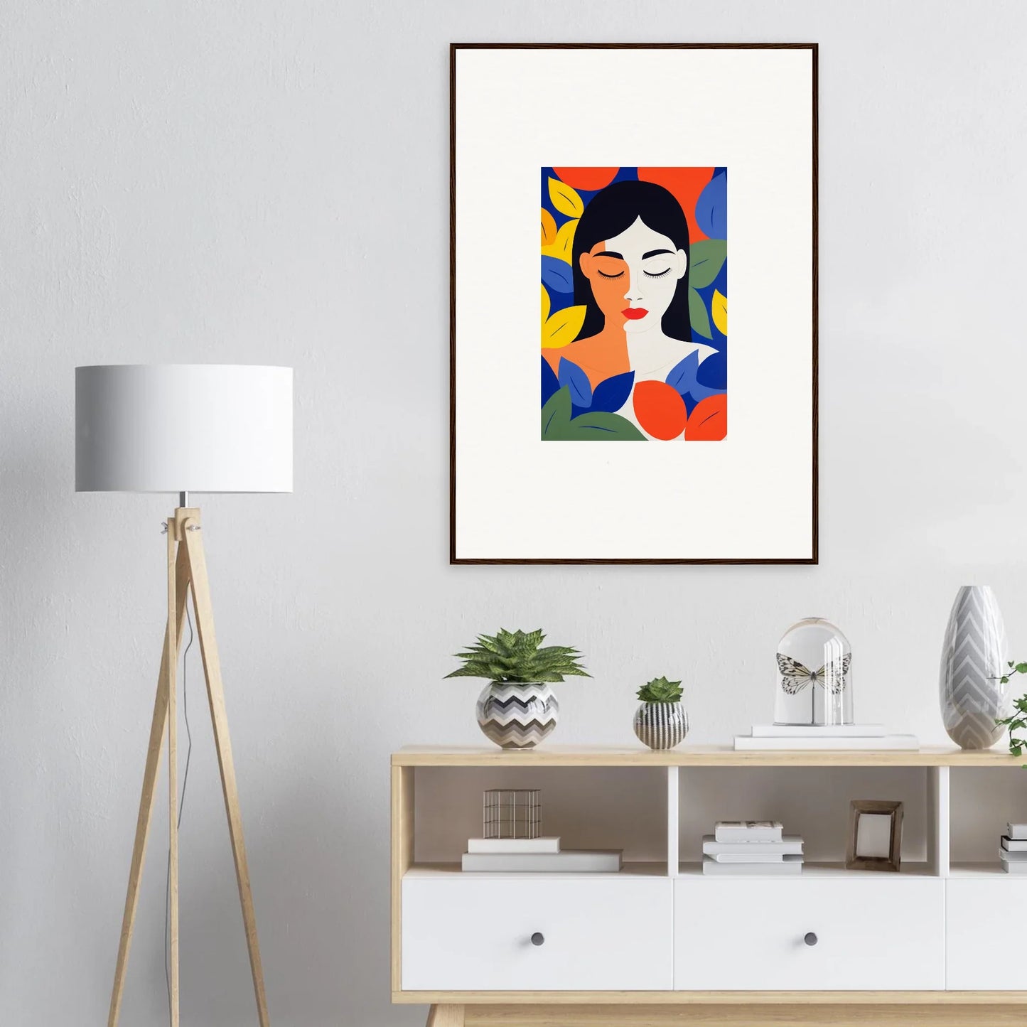 Colorful abstract portrait of a woman for vibrant room decor and framed wall art