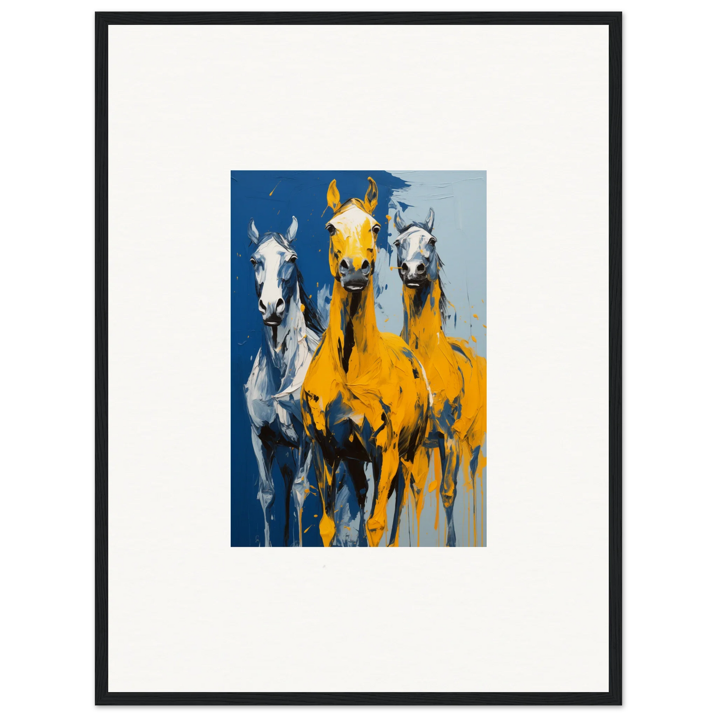 Colorful painting of three horses for Equine Eleven Sunrise framed wall art decor