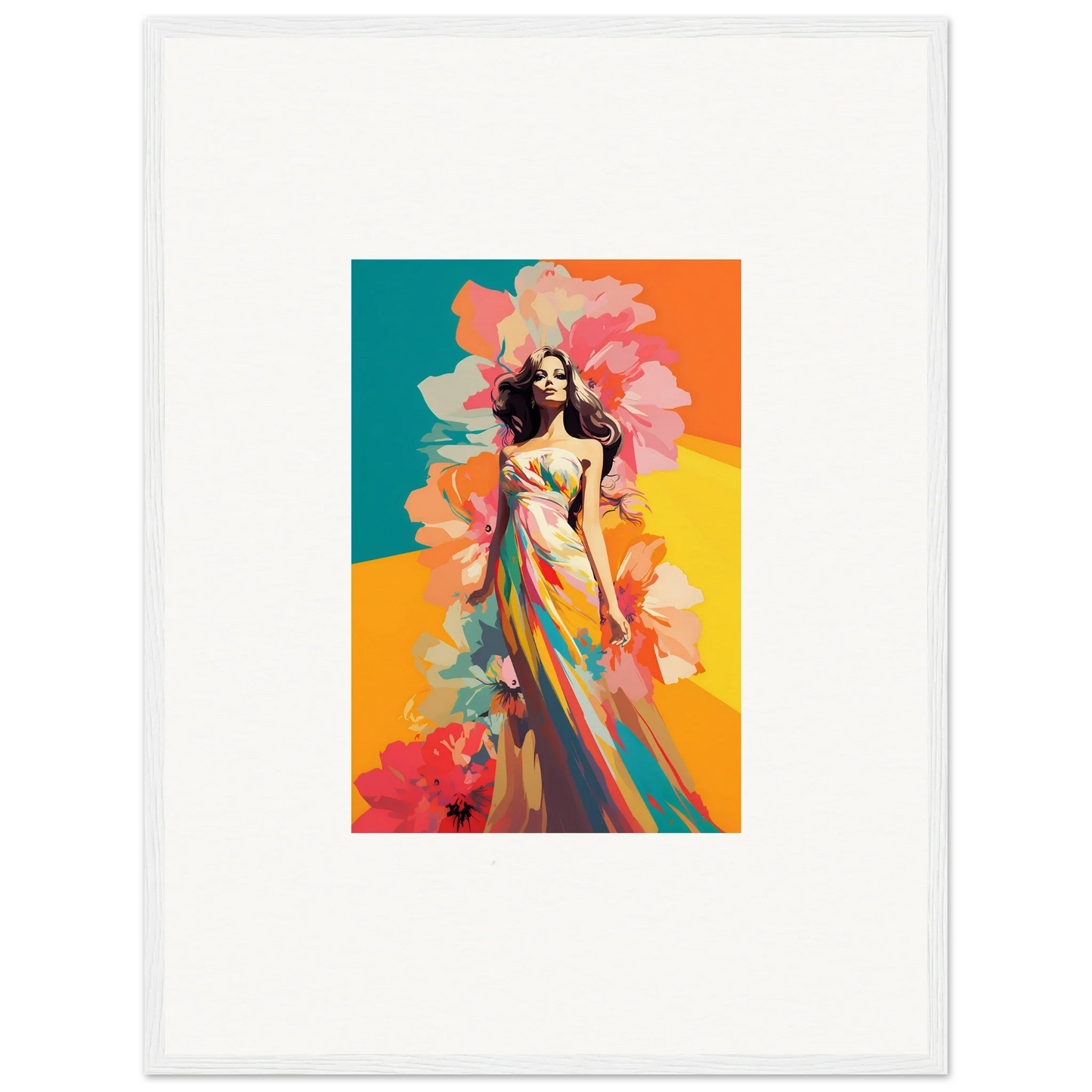 Colorful painting of a woman in a flowing dress for framed wall art and room decor