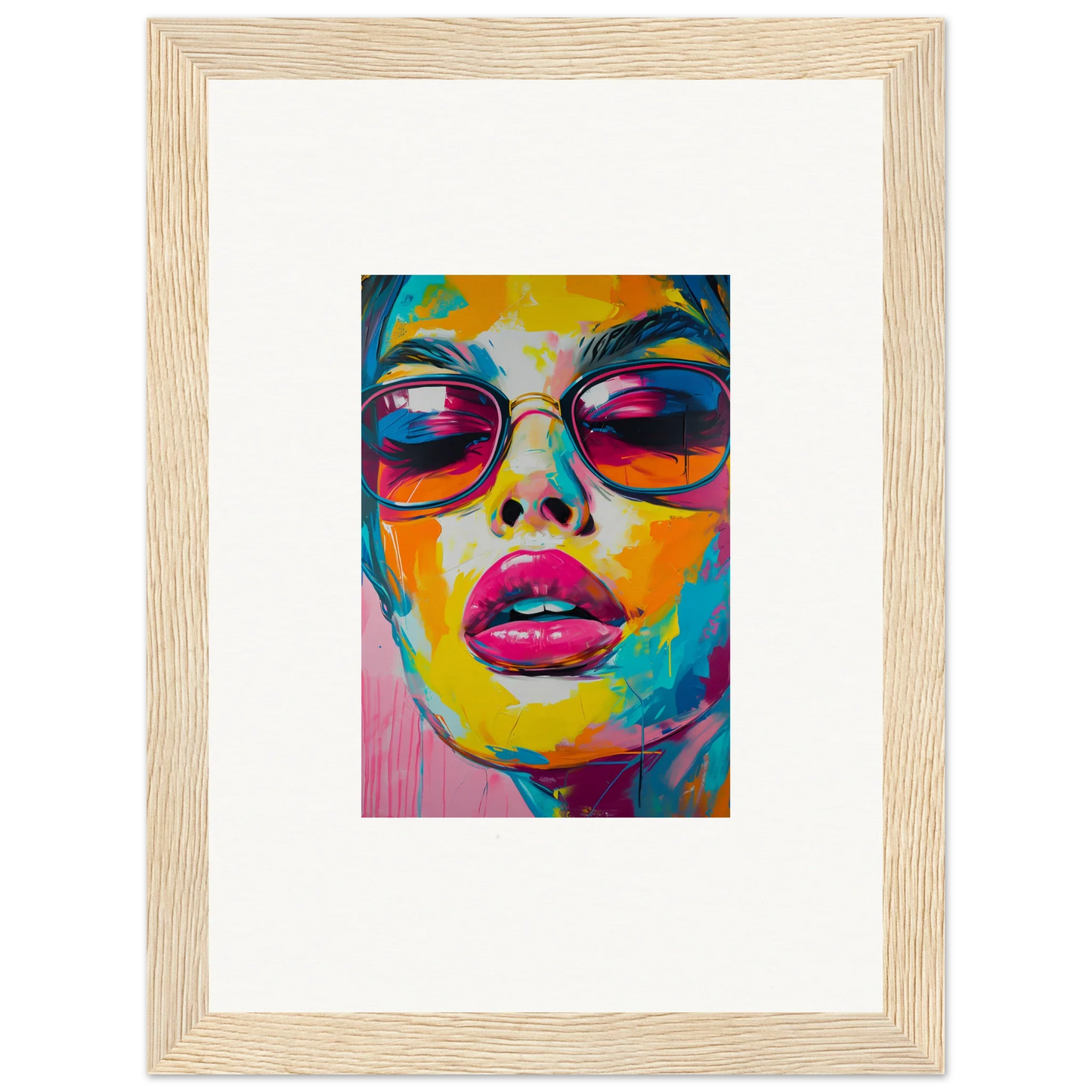 Colorful pop art-style portrait with sunglasses and pink lips for Spectra Parade wall decor