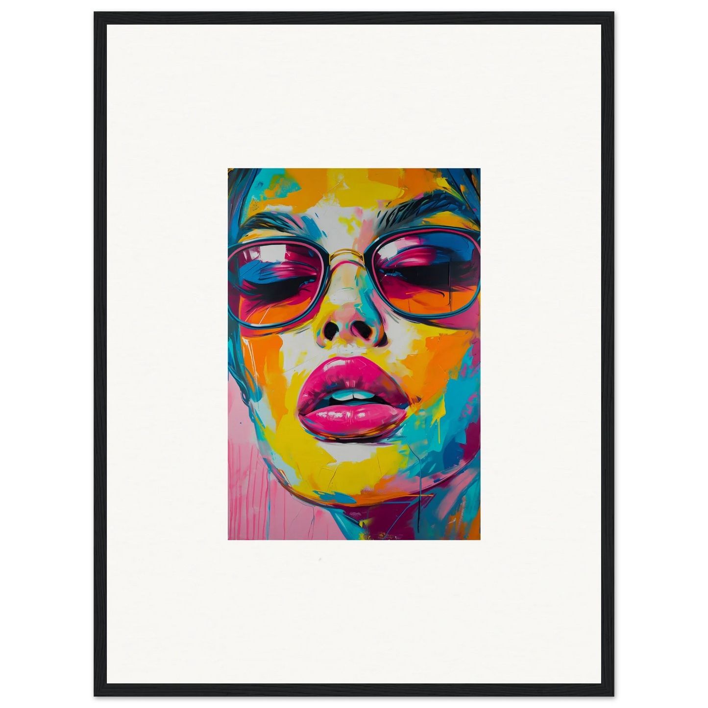 Colorful pop art portrait with sunglasses and vibrant lips for Spectra Parade room decor