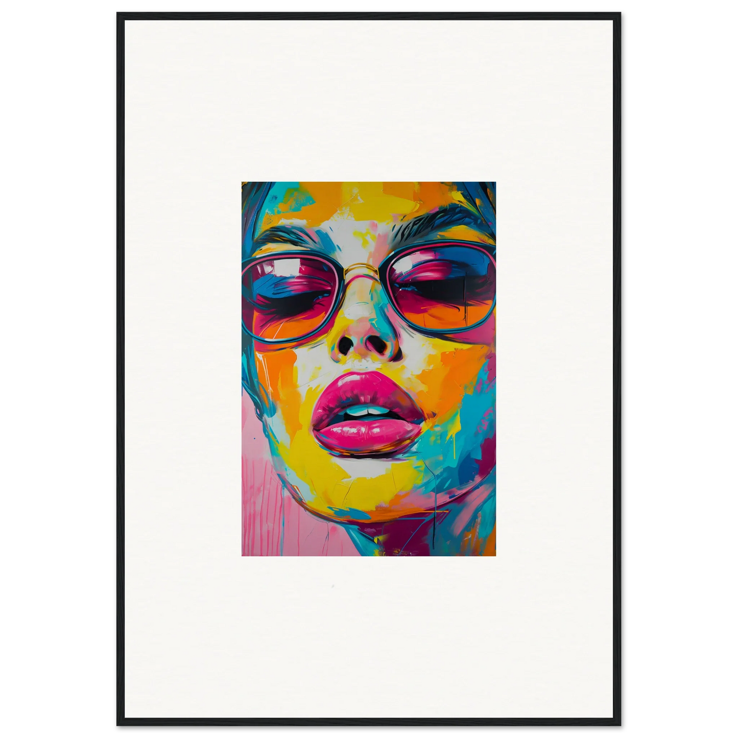 Colorful pop art portrait with sunglasses and pink lips for Spectra Parade wall decor