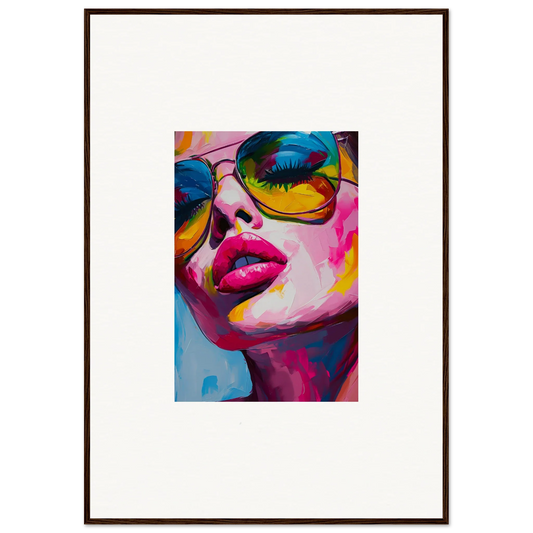 Colorful pop art portrait of a person with sunglasses, ideal for framed wall art and room decor