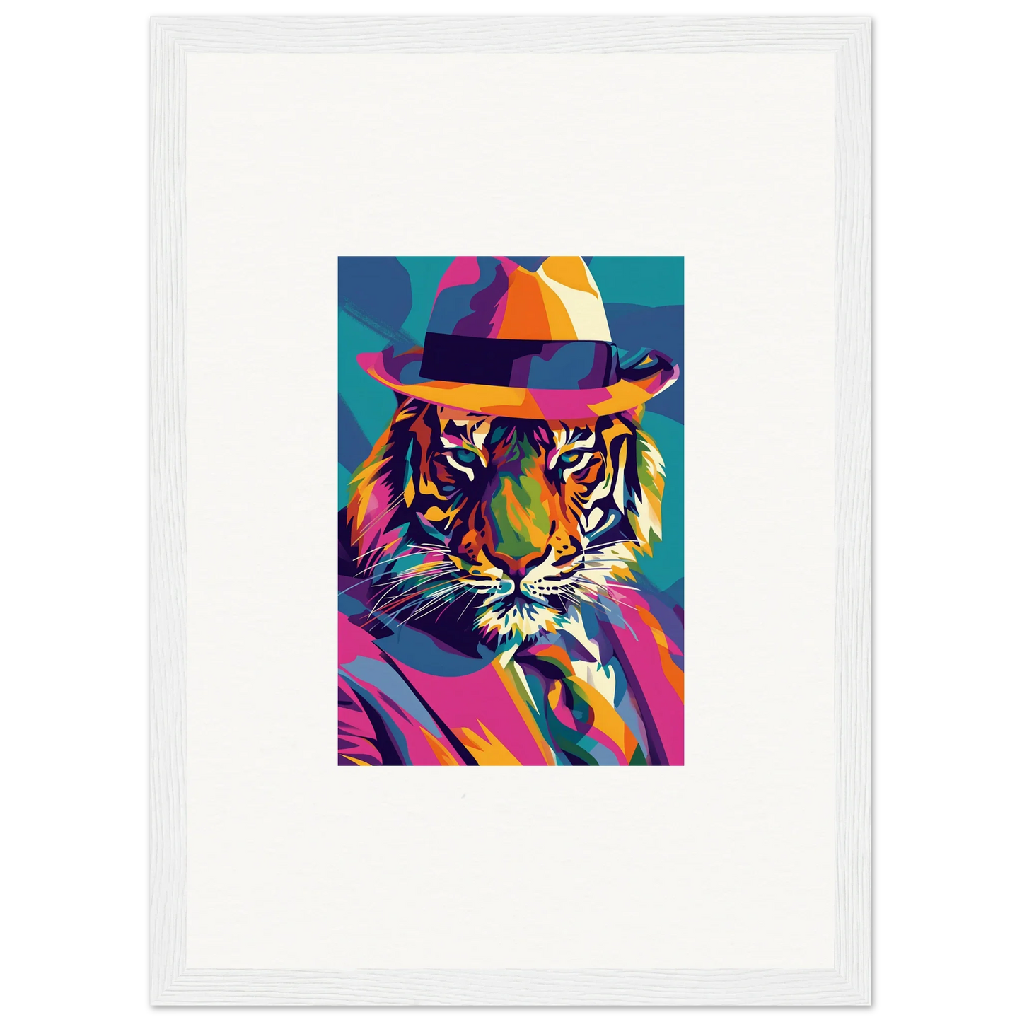 Colorful pop art tiger in fedora hat for exquisite enigma dissolve room decor