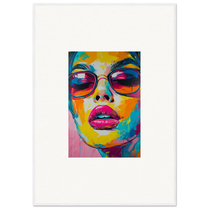 Colorful portrait painting with sunglasses and pink lips for Spectra Parade room decor