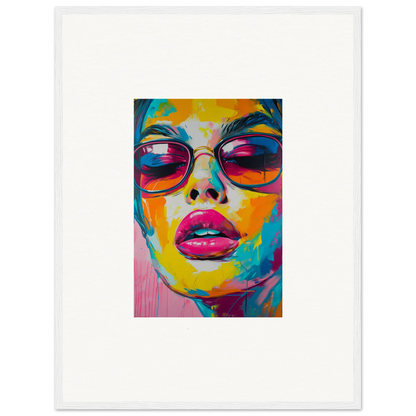 Colorful portrait painting of a person in sunglasses for Petal Spectra Parade room decor