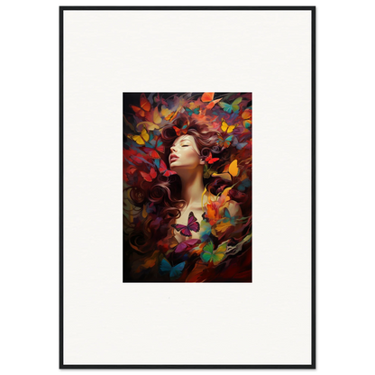 Colorful portrait of a woman with vibrant butterflies for dream cascade room decor