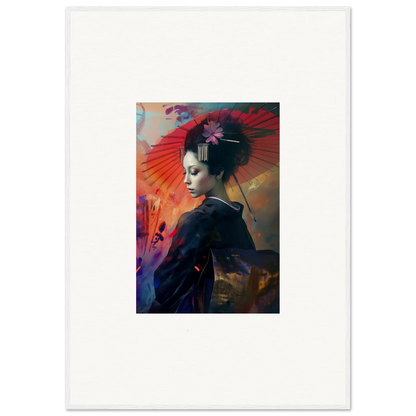 Colorful portrait of a woman in geisha attire for Silken Realm wall decor